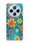 Redmi 14C Compatible Colorful Floral Turquoise Printed Transparent Phone Case