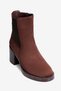 Women's Suede Chelsea Boots Platform Sole Thick Heeled Elastic Crochet Brown - 3