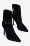 Women's Suede Boots High Thin Heels Pointed Toe Gold Detailed Zipper Raina Black