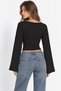 Women's Black V-Neck Off Shoulder Spanish Sleeve Crop Blouse - 7