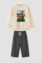 Boy's Cotton 3 Thread Stone Color Dog Printed Top and Bottom Set - 2