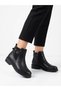 Women's Black Buckle Detailed Zippered Stylish and Comfortable Non-Slip Sole Daily Boots