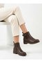 Women's Brown Buckle Detailed Zippered Stylish and Comfortable Non-Slip Sole Daily Boots - 4