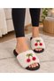 Cherry Detailed Plush Women's House Slippers Soft Sole Gift Dowry House Slippers