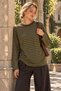 Women's Green Striped Crew Neck Long Sleeve Oversize Sweatshirt - 3