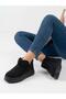 Women's Black Suede Ultra Light Thick Sole Daily Short Boots with Fur Inside - 4