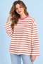 Women's Pink Striped Oversize Sweatshirt with Crew Neck - 7
