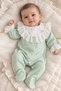 Baby Girl Mint Green Scallop Lace Collar Floral Embroidered Romper with Booties – 100% Cotton Ribbed Baby Romper - 4