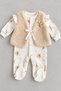 Baby Girl Yellow Floral Patterned Plush Vest 2-Piece Set – Ruffle Detailed Booties and Embroidered Vest - 2