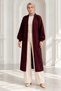 Women's Shawl Collar Hijab Clothing Long Plush Cardigan Balloon Sleeve Textured Winter Wear - 2