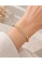 Gold Color Stone Detailed Leaf Patterned Elegant Cuff Bracelet
