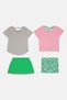 Kids Girl 4 Pieces Graphic Print Top And Shorts Set, Multicolor - 3