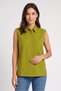 Women Spread Collar Sleeveless Plain Shirt, Green