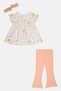 Toddlers Girl 3 Pcs Graphic Top And Embroidered Bottom Set, Multicolor - 3