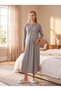 New Season Smoked Shawl Collar Patterned Winter Full-Length Button Detailed Design Long Sleeve Maternity Nightgown 2-Piece Set - 3