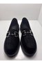 Genuine Leather Black Daily Special Edition Suede Croco Printed Women's Buckle Loafer - 6