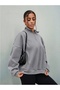 Women's Stand Collar Half Zipper Oversize 3 Thread Basic Sweatshirt - 5
