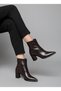 Brown Vegan Leather Thick Heeled Stylish Women's Boots - 3