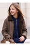 Brown Suede Look Fur Collar Girls' Coat - 2