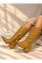 Limona Wicker Patterned Yellow Patent Leather 6 cm Heel Women's Boots - 4