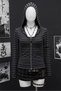 Gray Black Striped Corduroy Zippered Hooded Sweatshirt - 3