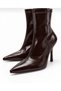 Bitter Brown Cracked Patent Leather Back Zipper 8 cm Heeled Stretch Stiletto Boots