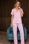 Loose Fit V-Neck Knitted Blue Pajama Set - 3