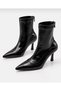 Black Cracked Patent Leather Back Zipper 8 cm Heeled Stretch Stiletto Boots