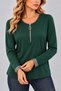 Women's Long Sleeve V-Neck Ring Zipper Detailed Viscose Blouse Soft Textured Relaxed Fit Casual Stylish Blouse