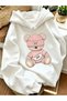 Women's the Best Bear Printed 3 Thread Oversized Hoodie Sweatshirt