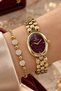 Oval Case Gold Silver Claret Red Women's Wristwatch - 3 Atm Water Resistant Steel Band Japanese Movement Gift Special Boxed Hmby2082C1