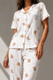 Women's Classic Natural Button Night Blue Pajama Set - 3