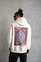 Men's 3 Thread Cotton Hooded Printed Oversize Sweatshirt Hoodie with Pockets - White