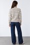 Women's Brown Stand Collar Striped Zippered Wool Cardigan - 5