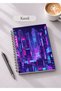 Neon City Themed Set of 2 A5 Metal Spiral-Bound Lined-Checkered Cardboard Covers Neon City Themed Set of 2 A5 Lined-Checkered Notebooks - 2