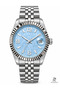 Men's Wristwatch Light Blue Honeycomb Pattern Dial Silver Color Steel Case and Band Quartz Analog Watch with Calendar - 3
