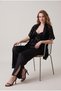 Women's Black Floral Print Stylish Three-Piece Set - Kimono, Bustier, and Slit Pants Set - 3