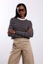 Brown Ribbed Collar Striped Long Sleeve T-Shirt 6001 - 4