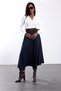 Navy Blue Belted Checkered Flared Skirt 15813 - 2