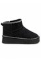 Women's Black Fur-Lined Suede Look Thick Sole Winter Short Boots - 2