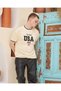 Men's Crew Neck T-Shirt with Embroidery Short Sleeve Oversize T-Shirt - Beige - 3