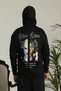 Men's 3 Thread Cotton Hooded Printed Oversize Sweatshirt Hoodie with Pockets - Black
