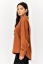 Women Pointed Collar Long Sleeve Split Back Solid Shirt, Rust - 2