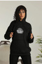 Women's Oversize Hooded Pocket Printed 3 Thread Cotton Hoodie Sweatshirt - Black