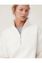 Marchè Bien Women's 3 Thread Cotton Oversize Half Zipper Collared Basic Sweatshirt - White - 4