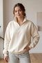 High Collar Zippered Beige Sweatshirt Three Threaded Yarn Unisex - 3