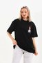 Women's Short Sleeve Summer T-Shirt Crew Neck Printed Oversize T-Shirt - Black - 4