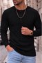 Men's black henley neck long sleeve t-shirt three button placket ribbed regular t-shirt - 2