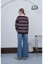 Women's Burgundy Navy Blue Striped Polo Collar Sweater - 4