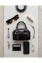Mini Black Shiny Patent Leather Look Handbag and Crossbody Strap Women's Bag - 2
